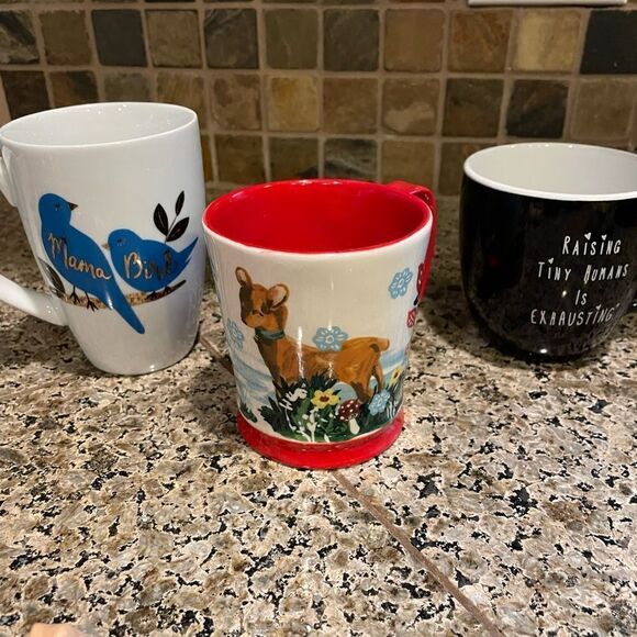 Anthropologie Bonne Annee Reindeer Mushroom Cup Plus Mom Bird Cups - Picture 10 of 12